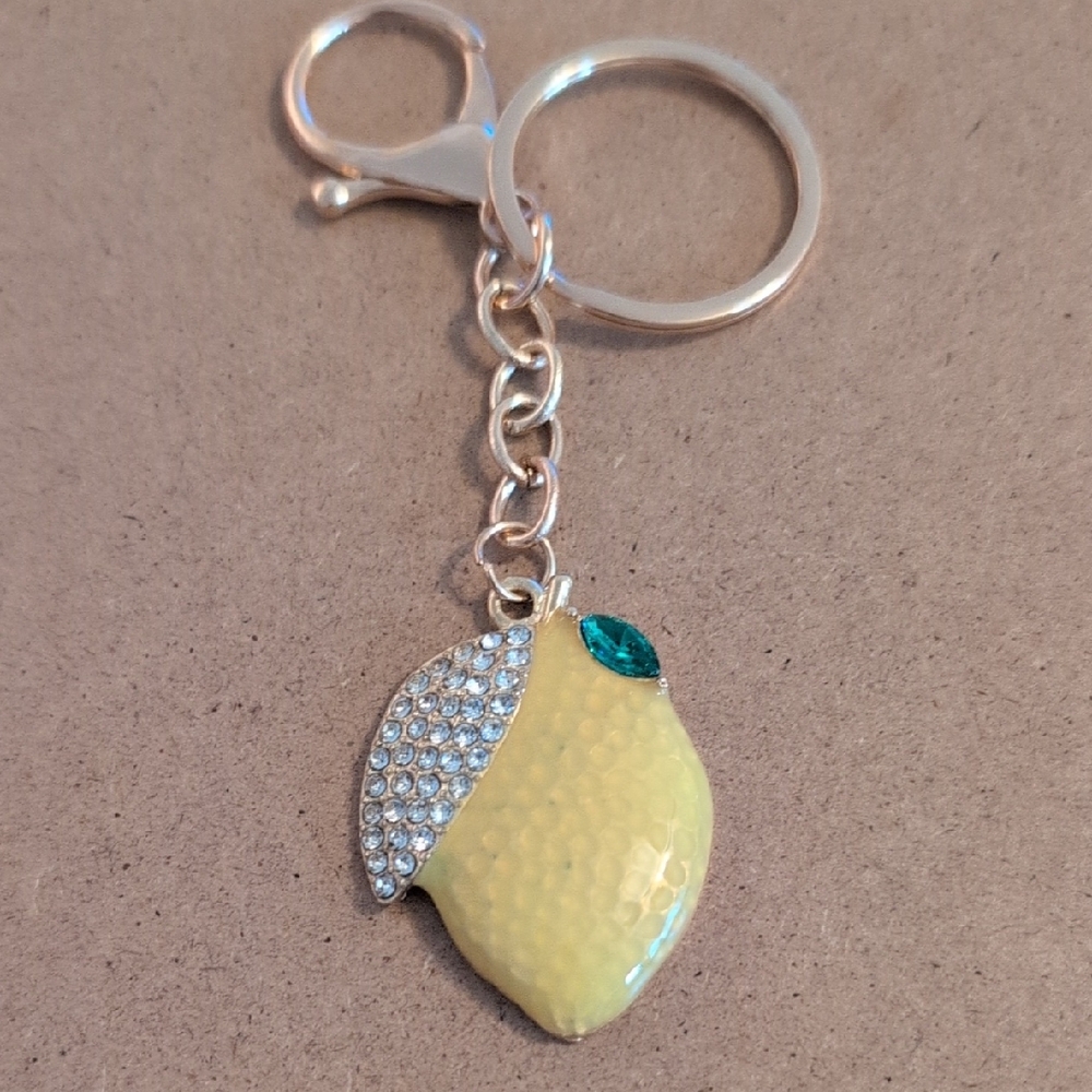 Sparkling Lemon Keychain Bag Chai with Rhinestones